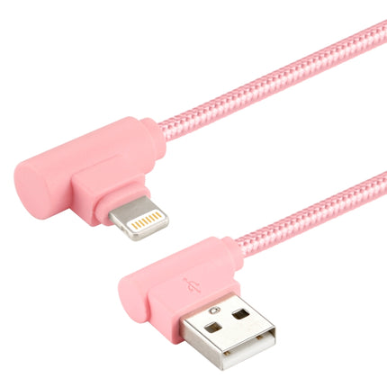 25cm Nylon Weave Style USB to 8 Pin Double Elbow Charging Cable(Pink)-garmade.com