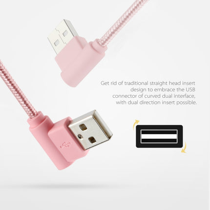 25cm Nylon Weave Style USB to 8 Pin Double Elbow Charging Cable(Pink)-garmade.com
