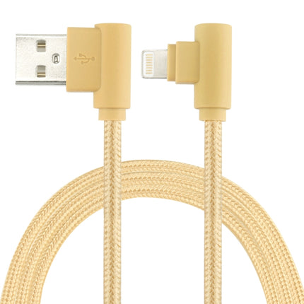 25cm Nylon Weave Style USB to 8 Pin Double Elbow Charging Cable(Gold)-garmade.com