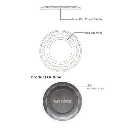DC5V Input Diamond Qi Standard Fast Charging Wireless Charger, Cable Length: 1m(White)-garmade.com