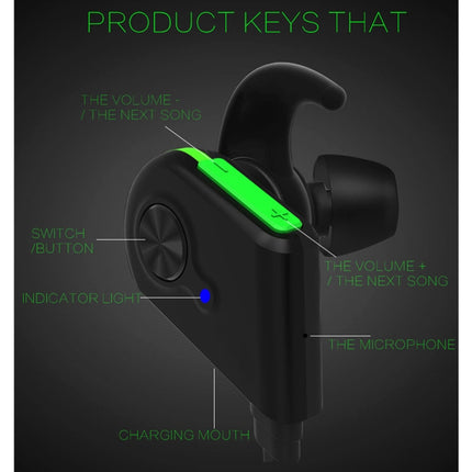 S20 Magnetic Switch Sweatproof Motion Wireless Bluetooth In-Ear Headset with Indicator Light & Mic, Distance: 10m, For iPad, Laptop, iPhone, Samsung, HTC, Huawei, Xiaomi, and Other Smart Phones(Green)-garmade.com