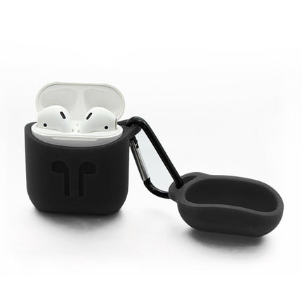 Portable Wireless Bluetooth Earphone Silicone Protective Box Anti-lost Dropproof Storage Bag with Hook for Apple AirPods 1/2(Black)-garmade.com