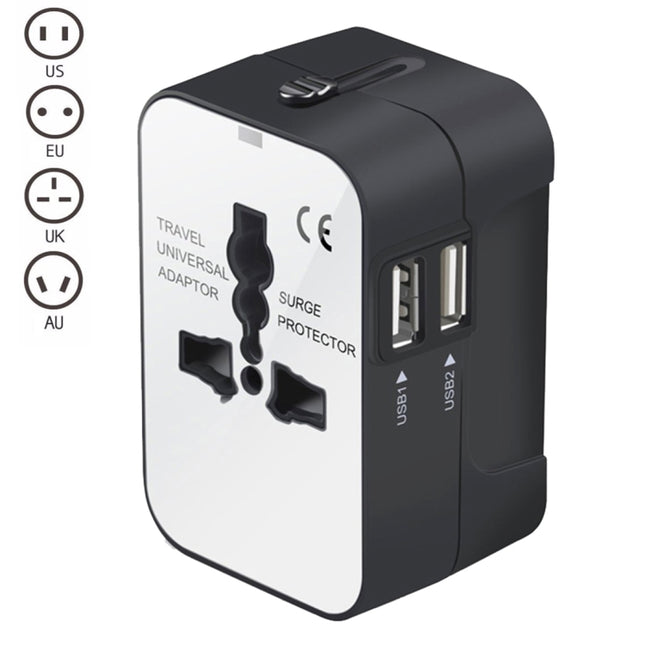 Portable Multi-function Dual USB Ports Global Universal Travel Wall Charger Power Socket, For iPad , iPhone, Galaxy, Huawei, Xiaomi, LG, HTC and Other Smart Phones, Rechargeable Devices(Black)-garmade.com