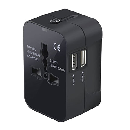 Portable Multi-function Dual USB Ports Global Universal Travel Wall Charger Power Socket, For iPad , iPhone, Galaxy, Huawei, Xiaomi, LG, HTC and Other Smart Phones, Rechargeable Devices(Black)-garmade.com