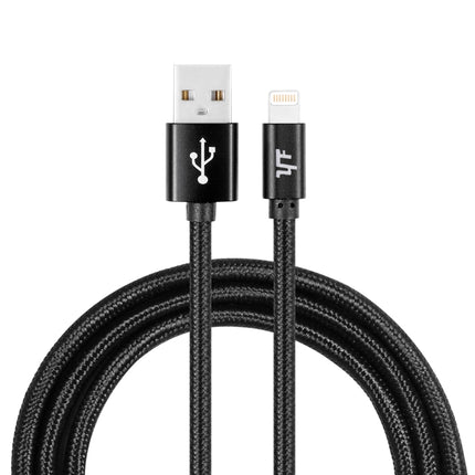 YF-MX02 1m 2.4A MFI Certificated 8 Pin to USB Nylon Weave Style Data Sync Charging Cable(Black)-garmade.com