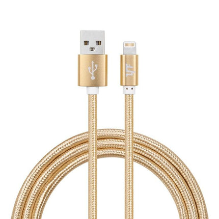 YF-MX02 1m 2.4A MFI Certificated 8 Pin to USB Nylon Weave Style Data Sync Charging Cable(Gold)-garmade.com