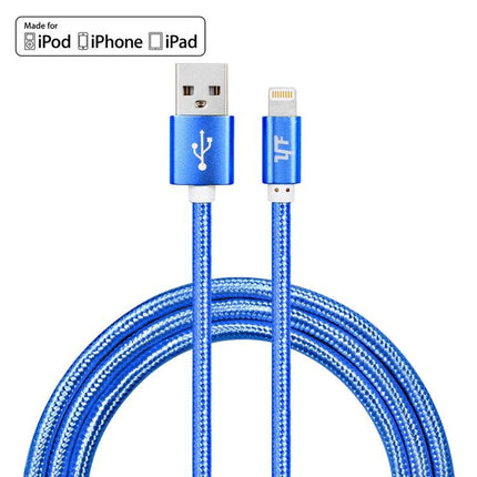 YF-MX02 1m 2.4A MFI Certificated 8 Pin to USB Nylon Weave Style Data Sync Charging Cable(Blue)-garmade.com