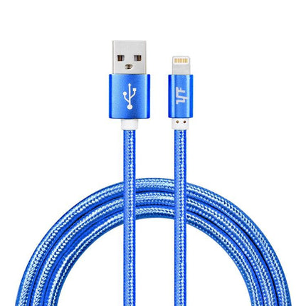 YF-MX02 1m 2.4A MFI Certificated 8 Pin to USB Nylon Weave Style Data Sync Charging Cable(Blue)-garmade.com