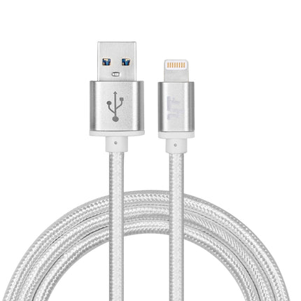 YF-MX02 1m 2.4A MFI Certificated 8 Pin to USB Nylon Weave Style Data Sync Charging Cable(Silver)-garmade.com