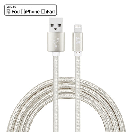 YF-MX03 2m 2.4A MFI Certificated 8 Pin to USB Nylon Weave Style Data Sync Charging Cable(Silver)-garmade.com