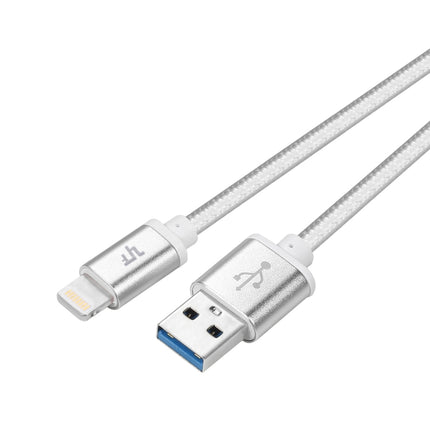 YF-MX03 2m 2.4A MFI Certificated 8 Pin to USB Nylon Weave Style Data Sync Charging Cable(Silver)-garmade.com