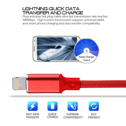 1m 2A USB to 8 Pin Nylon Weave Style Data Sync Charging Cable(Red)-garmade.com