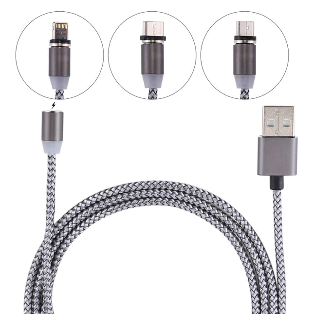 1.05m 8 Pin + Micro USB + USB-C / Type-C to USB Weave Data Sync Charging Cable with LED Indicator-garmade.com