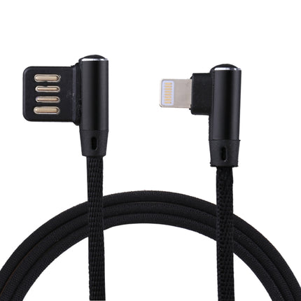 1m 2.4A Output USB to 8 Pin Double Elbow Design Nylon Weave Style Data Sync Charging Cable(Black)-garmade.com