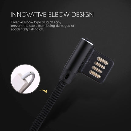 1m 2.4A Output USB to 8 Pin Double Elbow Design Nylon Weave Style Data Sync Charging Cable(Black)-garmade.com