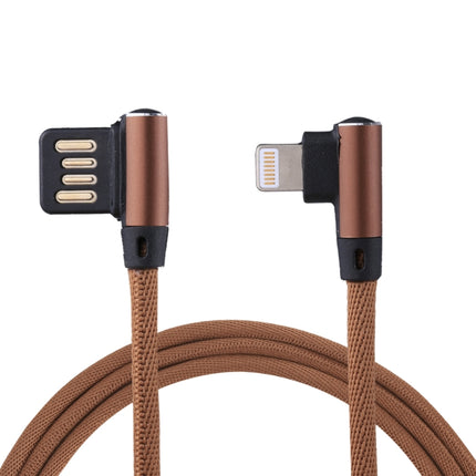 1m 2.4A Output USB to 8 Pin Double Elbow Design Nylon Weave Style Data Sync Charging Cable(Coffee)-garmade.com