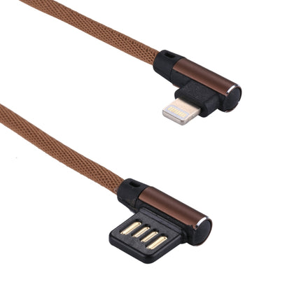 1m 2.4A Output USB to 8 Pin Double Elbow Design Nylon Weave Style Data Sync Charging Cable(Coffee)-garmade.com