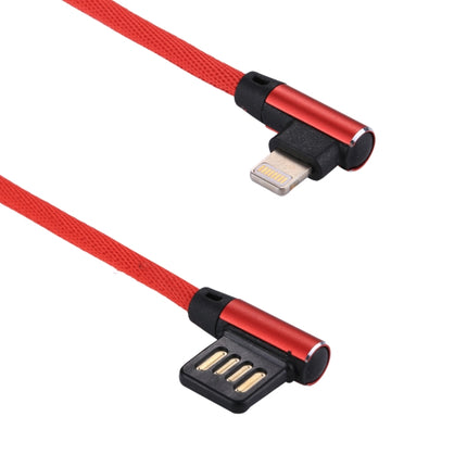 1m 2.4A Output USB to 8 Pin Double Elbow Design Nylon Weave Style Data Sync Charging Cable(Red)-garmade.com