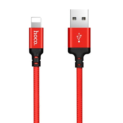 hoco X14 1m Nylon Braided Aluminium Alloy USB to 8 Pin Data Sync Charging Cable(Red)-garmade.com