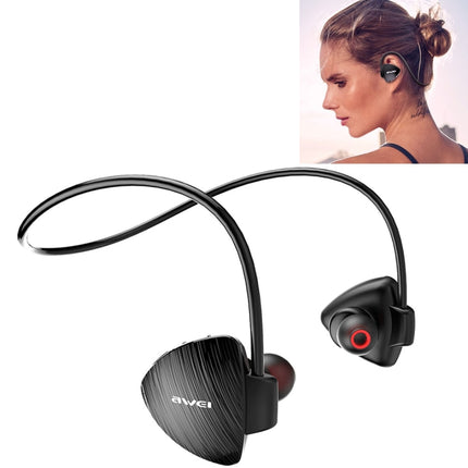 awei A847BL Outdoor Sports IPX4 Waterproof Anti-sweat Fashion After Hanging Design Stereo Bluetooth Earphone(Black)-garmade.com