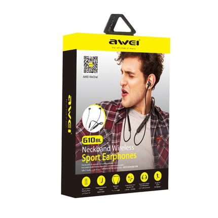 awei G10BL Outdoor Sports Fashion Neck Hanging Design Stereo Bass Bluetooth Earphone, Built-in Mic, For iPhone, Galaxy, Xiaomi, Huawei, HTC, Sony and Other Smartphones(Black+Yellow)(Black)-garmade.com