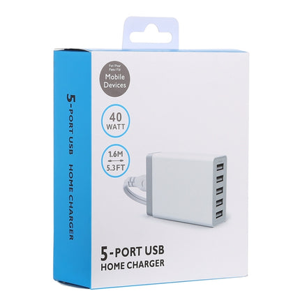 XBX09 40W 5V 8A 5 USB Ports Quick Charger Travel Charger, EU Plug(White)-garmade.com