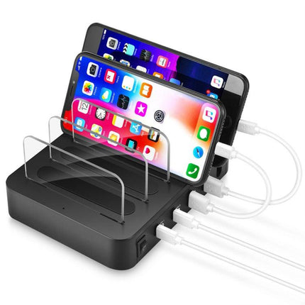 Multi-function AC 100V~240V Output 4 Ports USB-C / Type-C Double PD Detachable Charging Station Smart Charger,Support QC3.0(Black)-garmade.com