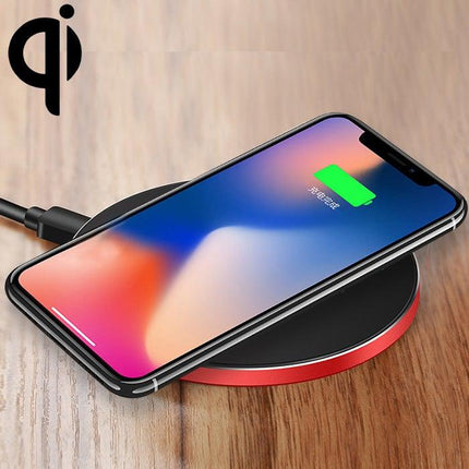GY-68 Ultra-Thin Aluminum Alloy Wireless Fast Charging Qi Charger Pad(Black Red)-garmade.com