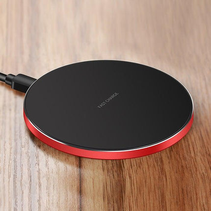 GY-68 Ultra-Thin Aluminum Alloy Wireless Fast Charging Qi Charger Pad(Black Red)-garmade.com