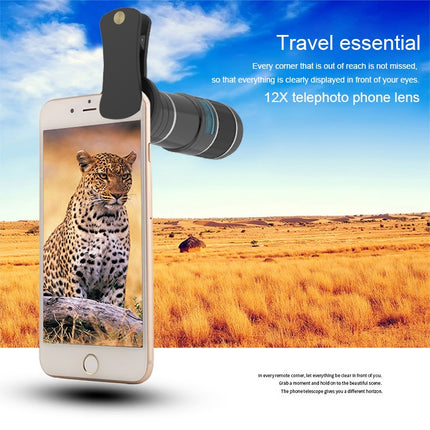 Universal Mobile Phone 12X Zoom Optical Zoom Telescope Lens with Clip-garmade.com