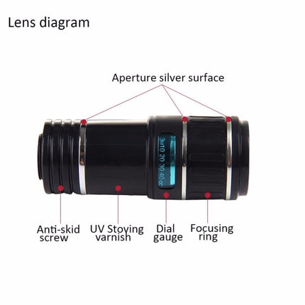 Universal Mobile Phone 12X Zoom Optical Zoom Telescope Lens with Clip-garmade.com