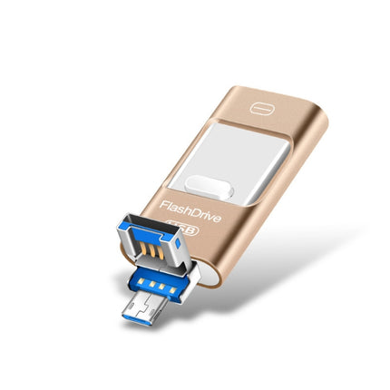 8GB USB 3.0 + 8 Pin + Mirco USB Android iPhone Computer Dual-use Metal Flash Drive (Gold)-garmade.com