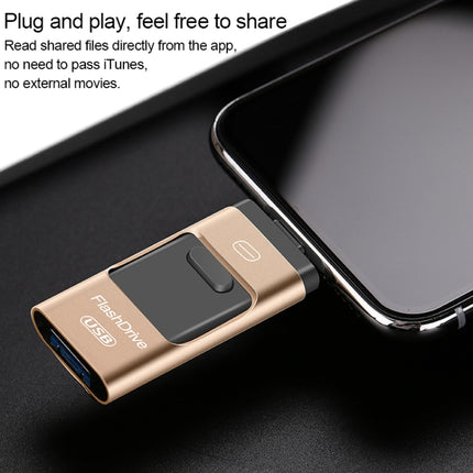 8GB USB 3.0 + 8 Pin + Mirco USB Android iPhone Computer Dual-use Metal Flash Drive (Gold)-garmade.com