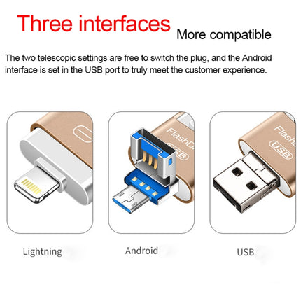 8GB USB 3.0 + 8 Pin + Mirco USB Android iPhone Computer Dual-use Metal Flash Drive (Rose Gold)-garmade.com