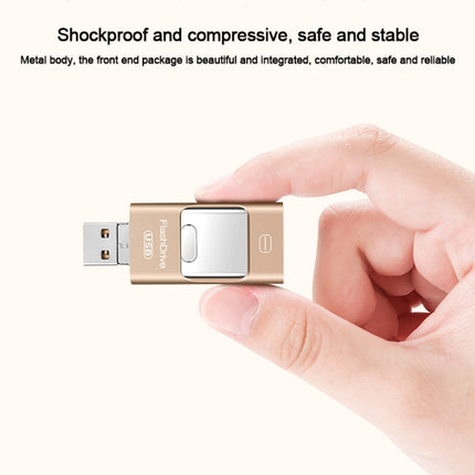 32GB USB 3.0 + 8 Pin + Mirco USB Android iPhone Computer Dual-use Metal Flash Drive (Gold)-garmade.com