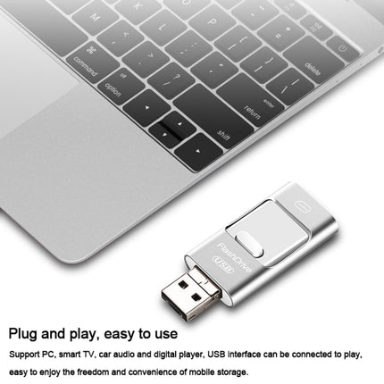 32GB USB 3.0 + 8 Pin + Mirco USB Android iPhone Computer Dual-use Metal Flash Drive (Gold)-garmade.com