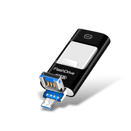 128GB USB 3.0 + 8 Pin + Mirco USB Android iPhone Computer Dual-use Metal Flash Drive (Black)-garmade.com