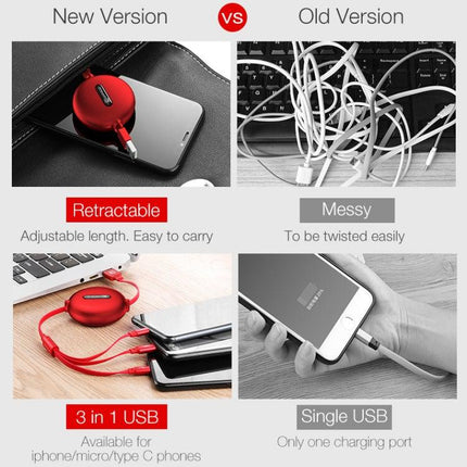 CAFELE 3 In 1 8 Pin + Micro USB + Type-C / USB-C Charging Data Cable, Length: 1.2m(Red)-garmade.com
