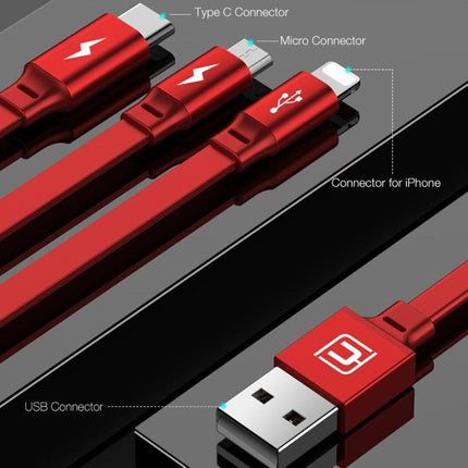 CAFELE 3 In 1 8 Pin + Micro USB + Type-C / USB-C Charging Data Cable, Length: 1.2m(Red)-garmade.com