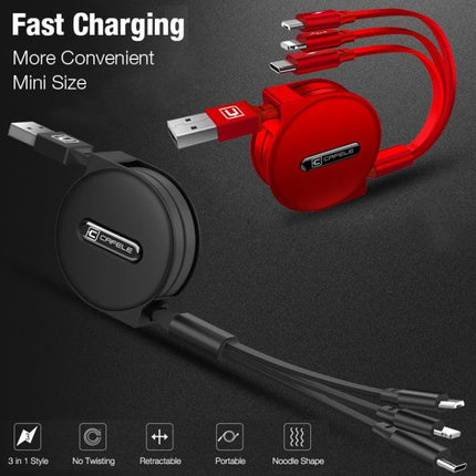 CAFELE 3 In 1 8 Pin + Micro USB + Type-C / USB-C Charging Data Cable, Length: 1.2m(Red)-garmade.com