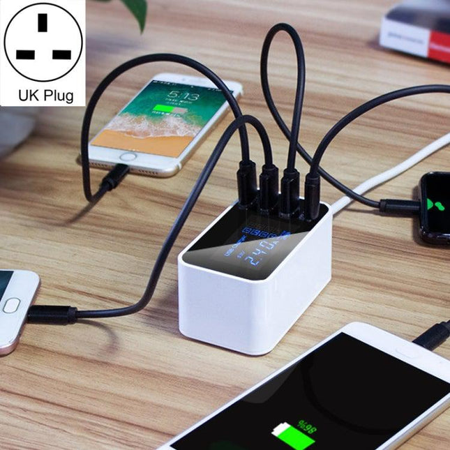 CDA30 20W 3 USB Ports + USB-C / Type-C Ports Multi-function Charger with LED Display, UK Plug-garmade.com