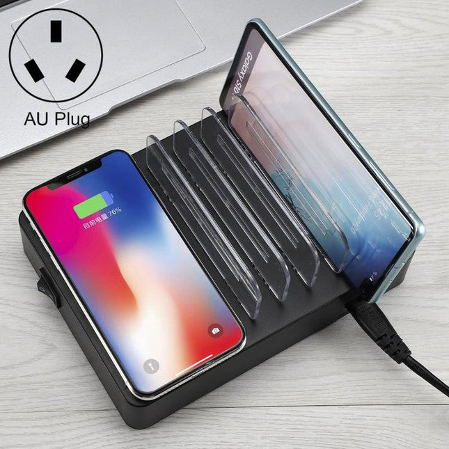 50W 6 USB Ports + 2 USB-C / Type-C Ports + Wireless Charging Multi-function Charger with LED Display & Detachable Bezel, AU Plug-garmade.com