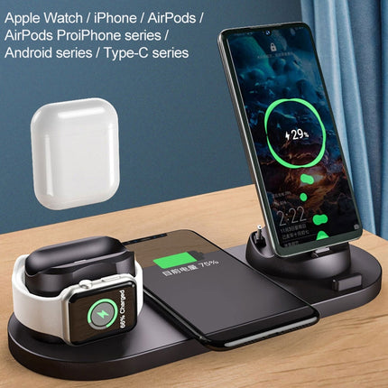 6 in 1 10W Qi Standard Wireless Charger Stand (Black)-garmade.com