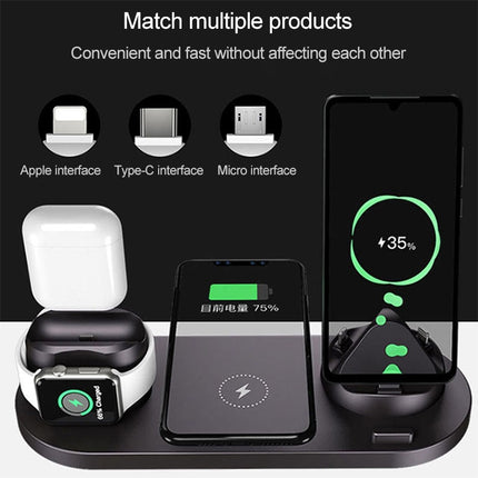 6 in 1 10W Qi Standard Wireless Charger Stand (Black)-garmade.com