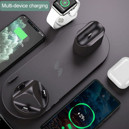 6 in 1 10W Qi Standard Wireless Charger Stand (Black)-garmade.com