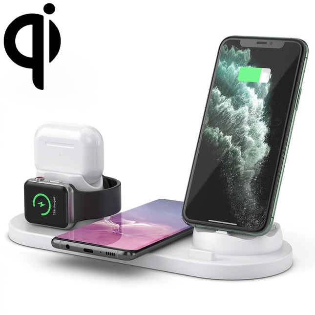 6 in 1 10W Qi Standard Wireless Charger Stand (White)-garmade.com