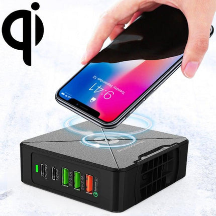 F88W 3 x USB + 2 x USB-C / Type-C Ports QC3.0 Desktop Charger with Wireless Charging Function-garmade.com