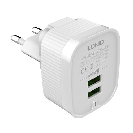 LDNIO A201 2.4A Dual USB Charging Head Travel Direct Charge Mobile Phone Adapter Charger With 8 Pin Data Cable(EU Plug)-garmade.com
