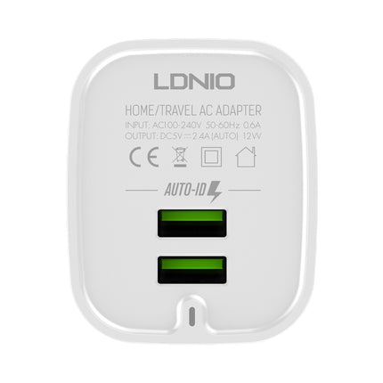 LDNIO A201 2.4A Dual USB Charging Head Travel Direct Charge Mobile Phone Adapter Charger With 8 Pin Data Cable (US Plug)-garmade.com