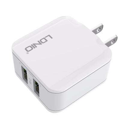 LDNIO A2201 2.4A Dual USB Charging Head Travel Direct Charge Mobile Phone Adapter Charger With 8 Pin Data Cable (US Plug)-garmade.com
